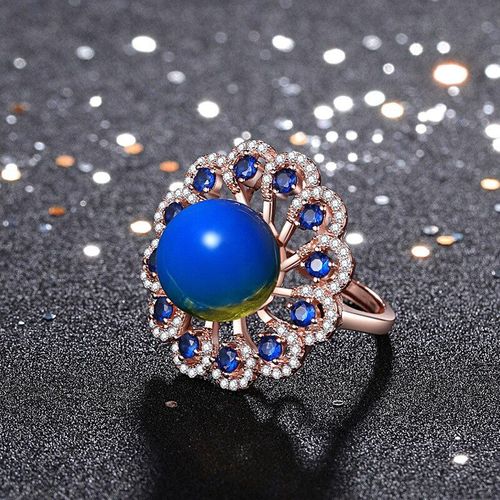 Bague Amulette En Perle D'ambre Bleue Pour Femmes, Zircon À La Mode, Argent 925, Bijoux De Charme Naturel, Cadeau En Pierre Précieuse