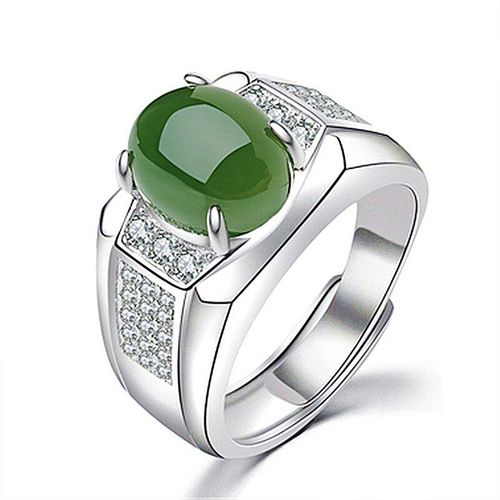 Bague En Jade Vert Pour Hommes Et Femmes, Amulette, Cadeaux, Calcédoine Naturelle, Zircon, Bijoux En Pierre Précieuse, Breloque En Cristal, Argent 925