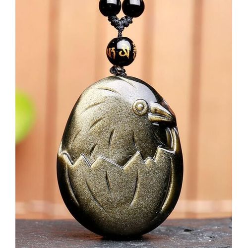 Collier De Perles Noires En Obsidienne Dorée Naturelle, Pendentif Porte-Bonheur En Coquillage Sculpté Pour Bébé Poussin, Mignon, Cadeau Charmant, Bijoux