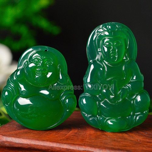Grand Pendentif Porte-Bonheur En Agate Verte Naturelle Sculptée À La Main, Grand Bouddha Guanyin + Collier En Corde, Bijoux Fins Et Charmants