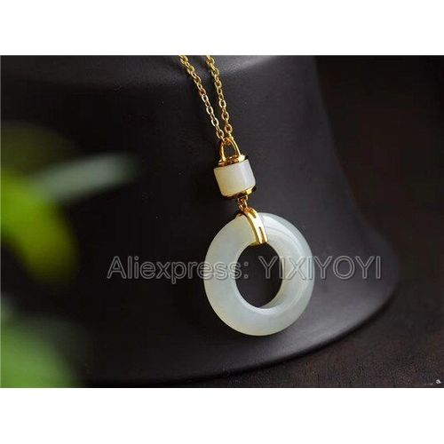Pendentif Porte-Bonheur + Chaîne En Argent Sterling 925, Jade Hétian Blanc, Boucle Ronde, Style Creux, Collier, Bijoux Fins, Cadeau De Charme