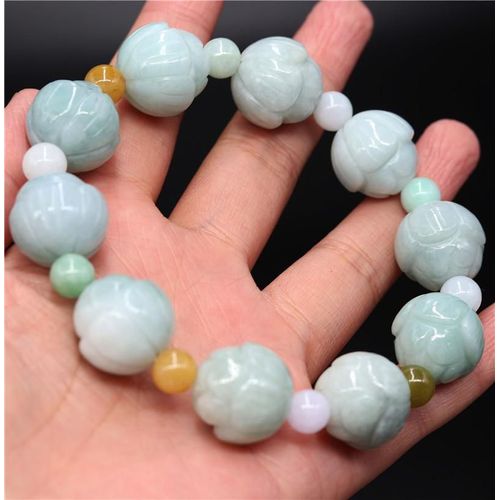 Bracelet En Jade Naturel Émeraude 18mm, Perles De Lotus Réglables, Breloque, Bijoux, Accessoires De Mode, Sculpté À La Main, Amulette Porte-Bonheur Pour Homme