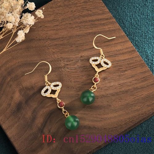 Boucles D'oreilles En Perle De Jade Vert 925, Argent Zircon, Mode Naturelle Pour Femmes, Calcédoine, Cadeaux, Pierre Précieuse, Amulette En Cristal, Bijoux