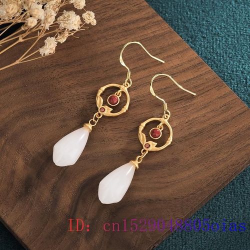 Boucles D'oreilles Fleur De Jade Blanc, Bijoux De Charme, Mode Zircon Cristal Calcédoine 925 Argent Amulette Femmes Pierre Naturelle
