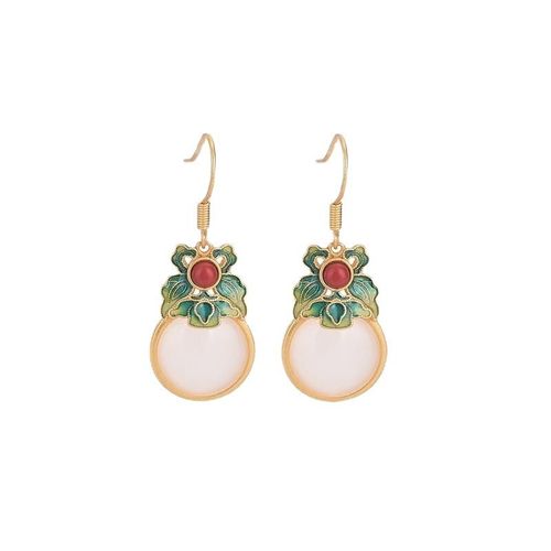 Boucles D'oreilles En Jade Blanc, Fleur Calcédoine Zircon, Argent 925 Naturel, Mode Amulette Cristal, Cadeaux, Bijoux Pour Femmes, Pierre Précieuse De Charme