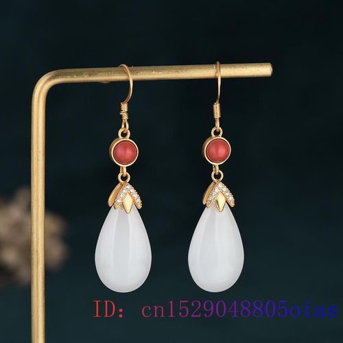 Boucles D'oreilles Goutte D'eau En Jade Blanc Pour Femmes, Pierre Précieuse, Zircon Naturel, Mode, Cadeaux En Argent 925, Amulette En Cristal, Bijoux Calcédoine, Breloque