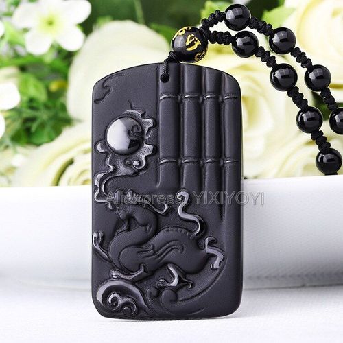 Collier En Obsidienne Noire Naturelle Sculptée, Magnifique Pendentif + Amulette Porte-Bonheur, Dragon Du Soleil Chinois, Bijoux À La Mode