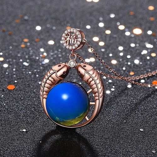 Collier Avec Pendentif Poisson Ambre Bleu, Bijoux En Pierre Précieuse, Amulette Naturelle En Cristal Zircon, Cadeaux Chinois, Carpe, Argent 925