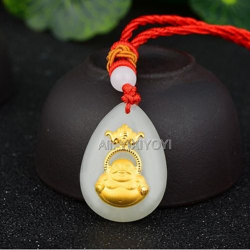 Collier En Jade Hétian Blanc Naturel En Or Massif, Guanyin Chinois, Bouddha Goutte D'eau, Bénédiction, Pendentif Porte-Bonheur, Certificat, Breloque, Bijoux