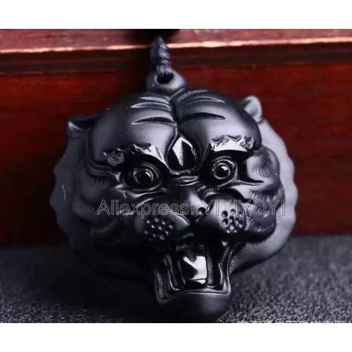 Collier En Obsidienne Noire Naturelle Sculptée Pour Homme Et Femme, Pendentif En Forme D'ampoule Porte-Bonheur, Perles En Cristal, 100%