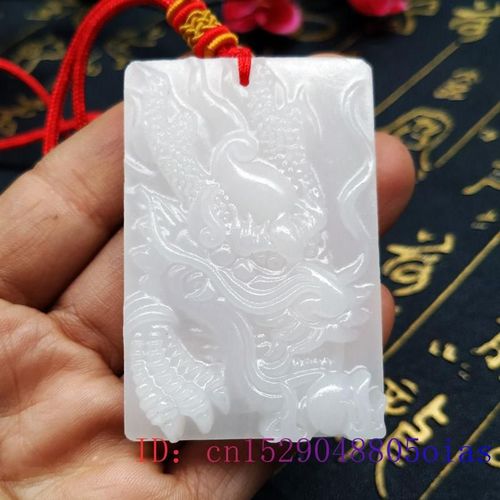 Pendentif Dragon En Jade Blanc, Amulette Chinoise Naturelle, Collier En Jade Sculpté, À La Mode Pour Hommes Et Femmes