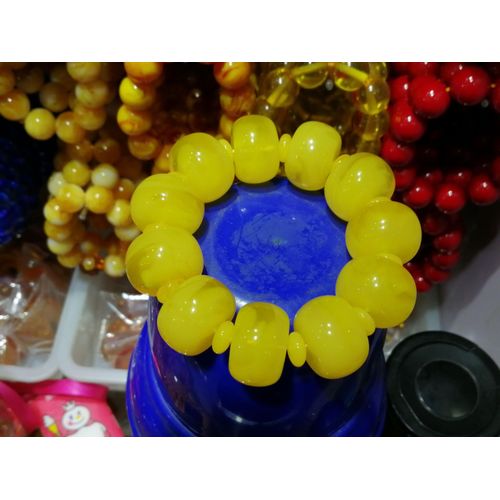 Bracelet Amulette Élastique En Cire De Miel Naturelle Pour Hommes Et Femmes, Perles D'ambre De La Baltique, Véritable, Jaune
