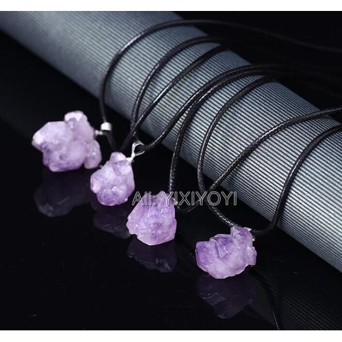 Beau Pendentif Porte-Bonheur En Cristal Violet Naturel, Perles De Roche Uniques + Collier Gratuit, Bijoux De Charme, Beau Cadeau Pour Femme