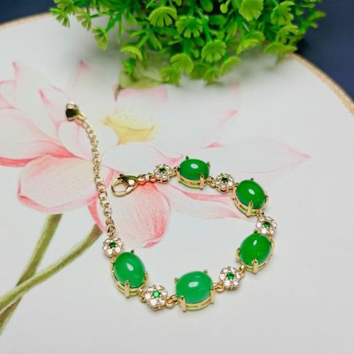 Bracelet En Jade Naturel Véritable Pour Femmes, Calcédoine Verte, Bijoux Fins De Luxe, Chrysoprase, Jades, Accessoires En Pierre