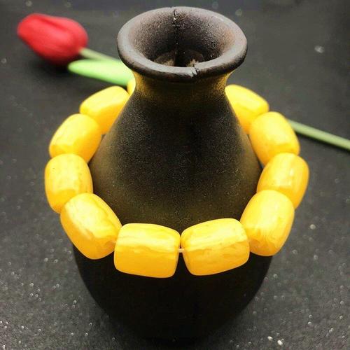 Bracelet Élastique En Ambre De La Baltique Naturel, Pour Femmes Et Hommes, Huile De Poulet, Cire D'abeille Jaune, Perles, Cadeaux Pour Petite Amie Et Maman