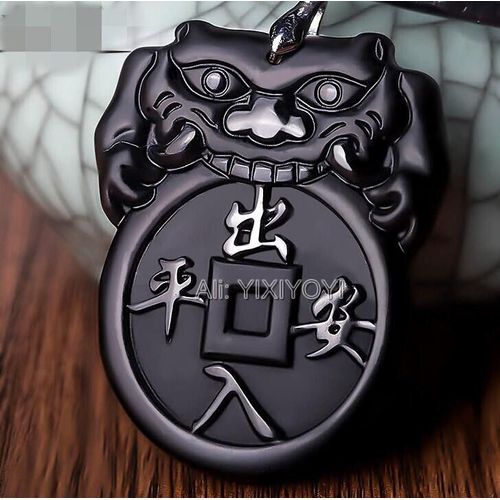 Magnifique Pendentif Porte-Bonheur En Obsidienne Noire Naturelle, Tête De Dragon Sculptée, Boucle De Sécurité + Collier De Perles Gratuites, Bijoux En Cristal À La Mode