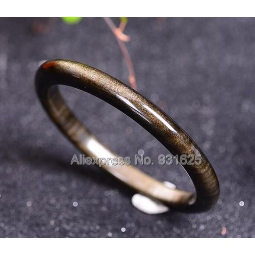 Bracelet Étroit En Obsidienne Or Naturel, 8-10mm De Large, Porte-Bonheur, Fait À La Main, Pour Femmes Et Hommes, 56-60mm