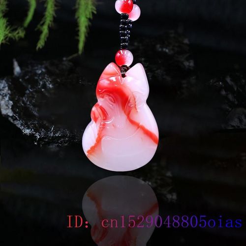 Pendentif En Jade Et Renard Sculpté En Pierre Précieuse, Breloque En Jadéite Naturelle, Rouge Et Blanc, Bijoux Pour Femmes, Collier Amulette À La Mode, Cadeaux Chinois