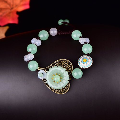 Bracelet En Pierre De Jade Verte, Breloque En Fleur D'émeraude, Bijoux, Accessoires De Mode, Amulette Chinoise Sculptée, Cadeaux Pour Femmes