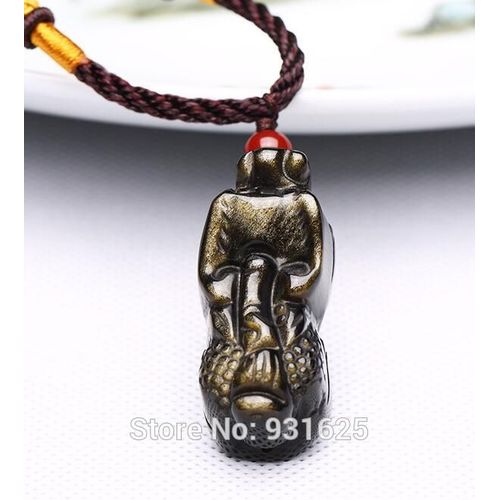 Magnifique Pendentif Porte-Bonheur En Obsidienne Naturelle En Or Sculpté À La Main, Pixiu, Collier De Perles Sans Perles, Fait À La Main, Bijoux Fins