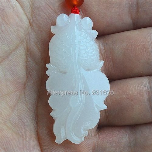Pendentifs Porte-Bonheur + Collier En Corde, Bijoux À La Mode, 6 Pièces, Pierre Africaine Yu Blanche Naturelle Sculptée À La Main, Poisson Mignon