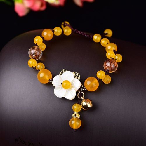 Jaune Jade Pierre Jadéite Émeraude Fleur Bracelet Breloque Bijoux Accessoires De Mode Chinois Sculpté Amulette Cadeaux Pour Les Femmes Elle