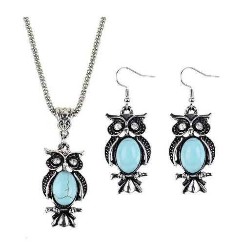 Ensemble De Bijoux Hibou Turquoise Rétro, Argent 925, Pendentif, Boucle D'oreille, Collier, Chaîne À La Mode, Amulette Faite À La Main, Cadeaux Pour Sa Femme
