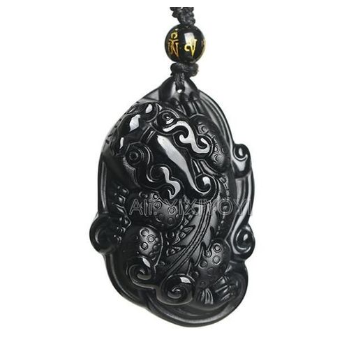 Obsidienne Noire Naturelle Sculptée, Grand Dragon Pixiu, Pendentif Amulette Porte-Bonheur + Collier Gratuit, Bijoux À La Mode Pour Homme Et Femme