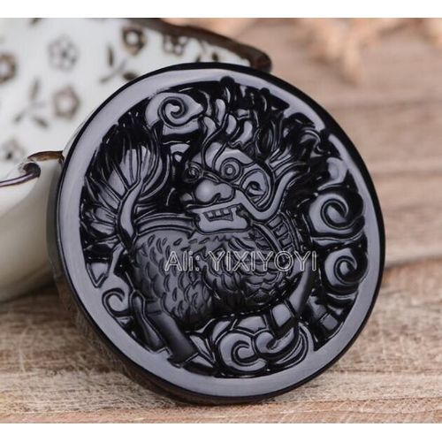 Collier En Obsidienne Noire Sculptée À La Main, Dragon Chinois Kylin, Amulette Porte-Bonheur + Perles Noires, Bijoux À La Mode, Livraison Directe
