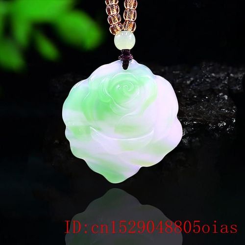 Pendentif Rose En Jade Vert Pour Femmes, Bijoux Chinois Naturels, Amulette Sculptée, Collier De Fleur, Breloque
