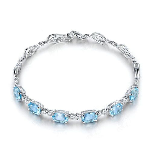 Bracelet En Aigue-Marine Avec Pierres Précieuses Pour Femme, Chaîne En Cristal Bleu, Blanc, Or, Argent, Bijoux, Bague, Cadeau Pour Petite Amie