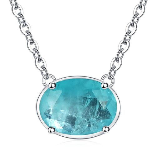 Collier En Argent Sterling 925 Avec Pendentif Ovale En Tourmaline Paraiba, Bijoux Fins Pour Femmes, Cadeau D'anniversaire, Vente En Gros