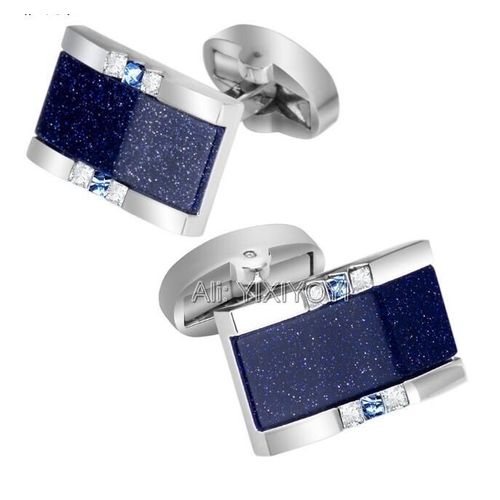 Boutons De Manchette De Luxe En Pierre De Sable Bleu Pour Hommes, Boutons De Chemise En Métal De Haute Qualité Pour Hommes D'affaires, Bijoux Cadeau De Mariage