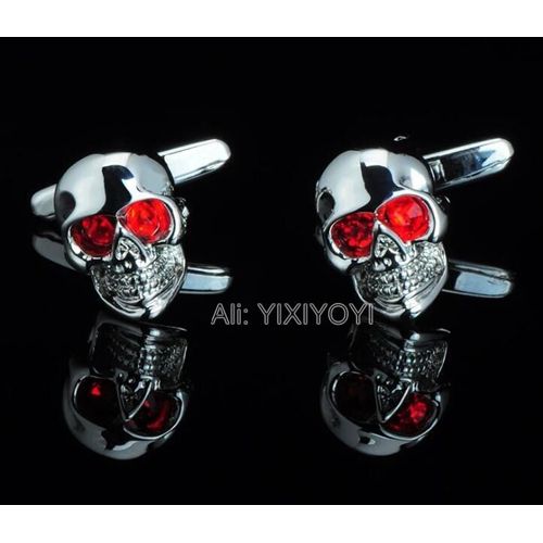 Boutons De Manchette De Tête De Mort En Cristal Rouge Pour Hommes, Boutons De Manchette En Métal Pour Hommes Business, Bijoux Cadeau De Mariage, Haute Qualité