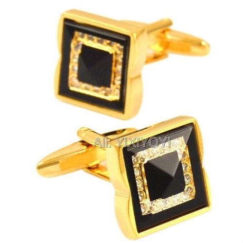 Boutons De Manchette En Métal Pour Hommes, De Haute Qualité, En Cristal, Noir, Or, Accessoires De Mariage, Bijoux