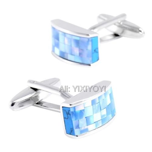 Boutons De Manchette En Métal Pour Hommes, Bleu Ciel, Coquille De Grille, Boutons De Chemise Pour Hommes D'affaires, Manchette De Mariage, Charme, Cadeau, Bijoux