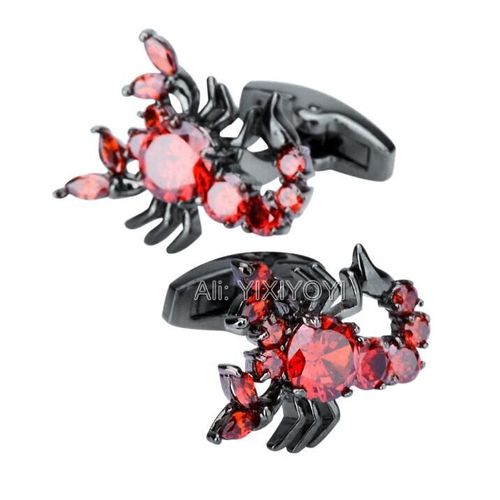 Boutons De Manchette En Métal Pour Homme, Accessoire De Haute Qualité En Zircons Rouges, Forme De Scorpion, Idéal Comme Cadeau De Mariage