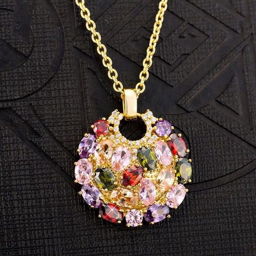 Pendentif Rond En Cristal Multicolore Mosaïque, Collier Chaîne Tendance, Breloque À La Mode, Accessoires Bijoux De Personnalité, 925