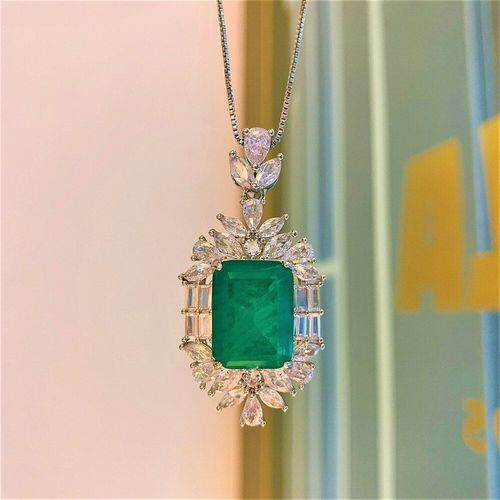 Collier Pendentif Vintage En Argent Sterling 925 Pour Femmes, 12x16mm, Rubis, Émeraude, Breloques À Haute Teneur En Carbone, Diamant, Cadeau De Fête