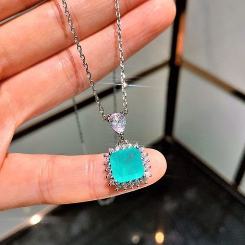Collier Pendentif En Argent Sterling 2020, Paraiba, Pierre Précieuse Tourmaline, Diamant À Haute Teneur En Carbone, Bijoux Fins Pour Femmes, Tendance 100%