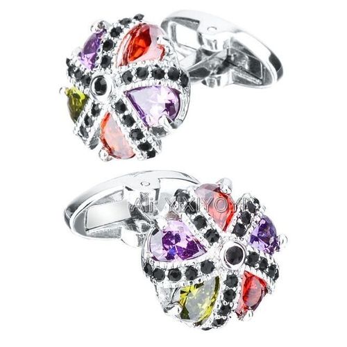 Boutons De Manchette En Métal Avec Zircons Colorés Pour Hommes, De Haute Qualité, Brillants, Pour Chemise D'affaires, Bijoux Cadeau De Mariage
