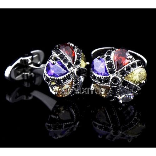 Boutons De Manchette En Cristal Pour Homme, De Haute Qualité, Bleu Ciel, Zircon, Boutons De Manchette En Métal, Bijoux D'affaires De Mariage