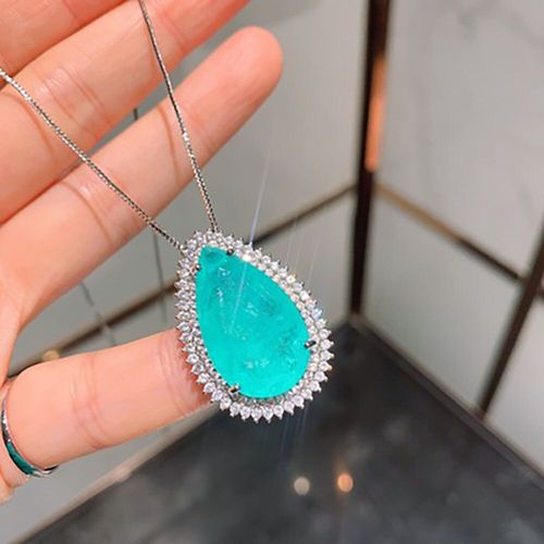 Collier Et Boucles D'oreilles En Argent Sterling 925 Pour Femme, Ensemble De Bijoux Fins De Mariage Avec Pendentif Goutte D'eau, Tourmaline, Aigue-Marine