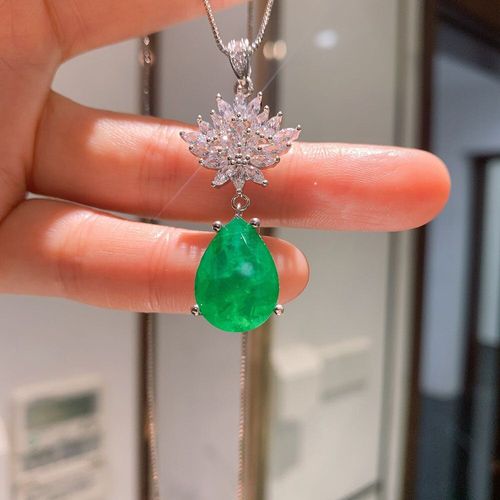 Ensemble De Boucles D'oreilles Et Collier En Argent Sterling 100% Et Pierres Précieuses Émeraude, Pendentif, Bijoux Fins Pour Femmes, Bijoux De Fête Et De Cocktail, 925