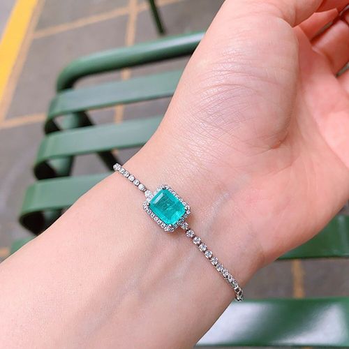 Parure De Bijoux De Mariage En Argent Sterling 925 Pour Femme, Vintage, 7x9mm, Paraiba, Tourmaline, Émeraude, Pendentif, Collier, Bracelet, Cadeau