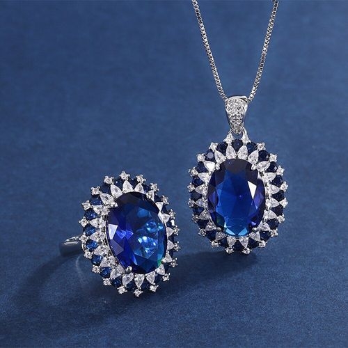 Ensembles De Bijoux De Mariage Pour Femmes, Vintage, En Argent Sterling 925, Saphir, 12x16mm, Pendentif, Collier, Diamant À Haute Teneur En Carbone