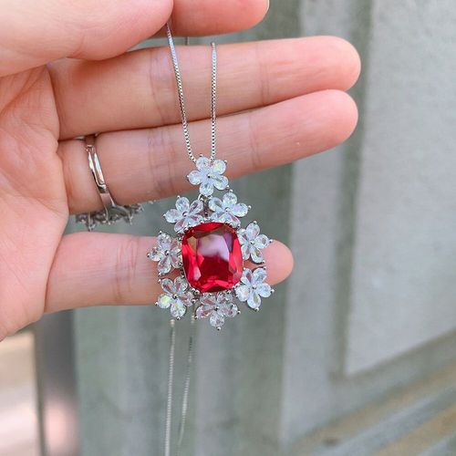 Ensemble De Bijoux Rétro En Argent Sterling 925 Pour Femmes, Collier Et Bague En Pierres Précieuses Rubis 10x14mm, Bijoux Fins Pour Fête De Mariage