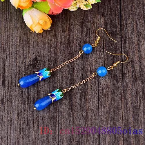 Boucles D'oreilles Fleur De Jade Bleu, Amulette En Cristal Zircon Naturel, Bijoux À La Mode, Pierres Précieuses, Cadeaux Pour Femmes, Calcédoine, Charme En Argent 925