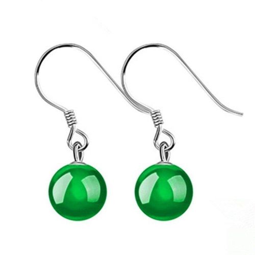 Boucles D'oreilles En Perle De Jade Pour Femmes, Bijoux Amulette Verte En Argent 925, Calcédoine Naturelle À La Mode