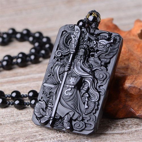 Collier En Obsidienne Naturelle Sculptée À La Main, Pendentif Guan Gong, Bijoux À La Mode Pour Hommes Et Femmes, Amulette, Cadeaux Porte-Bonheur, Offre Spéciale